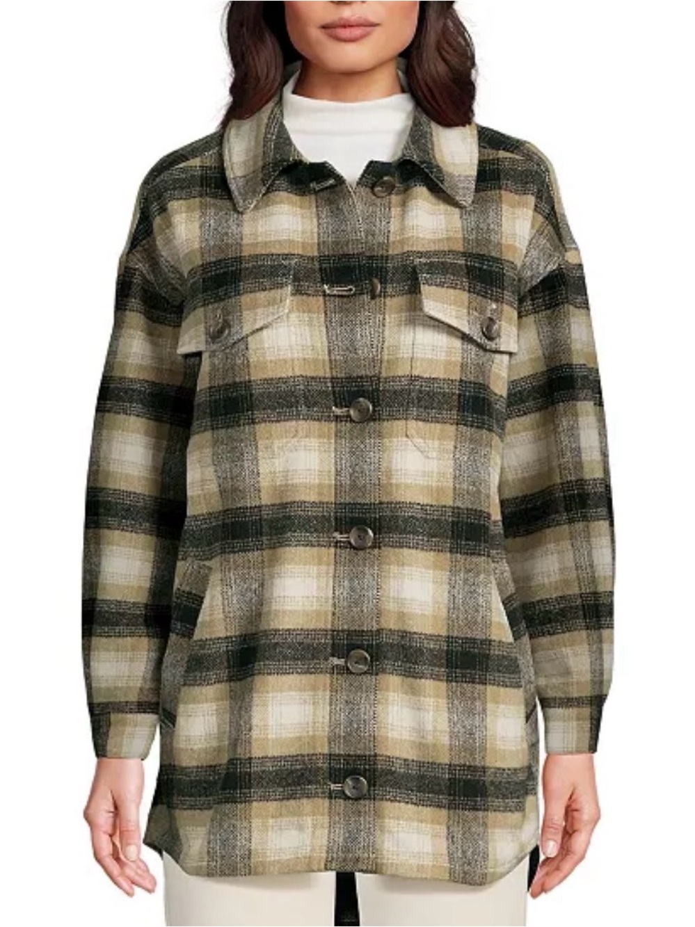 Lands End Women’s Plaid Button-Front Shirt Shacket Jacket heavyweight medium NWT